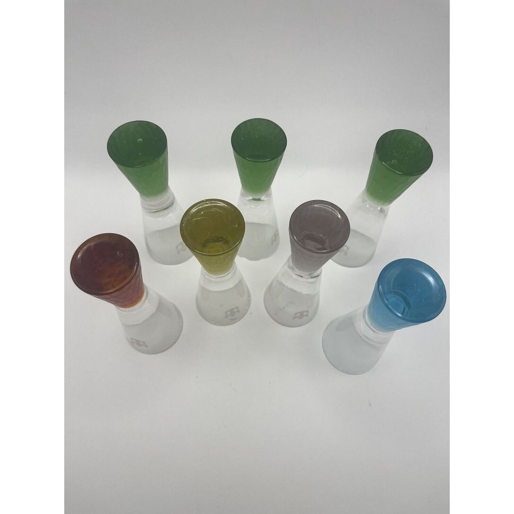 Royal Caribbean Vintage Shot Glasses Set (7) Assorted Frosted Base Colors 2 Oz - Picture 3 of 6